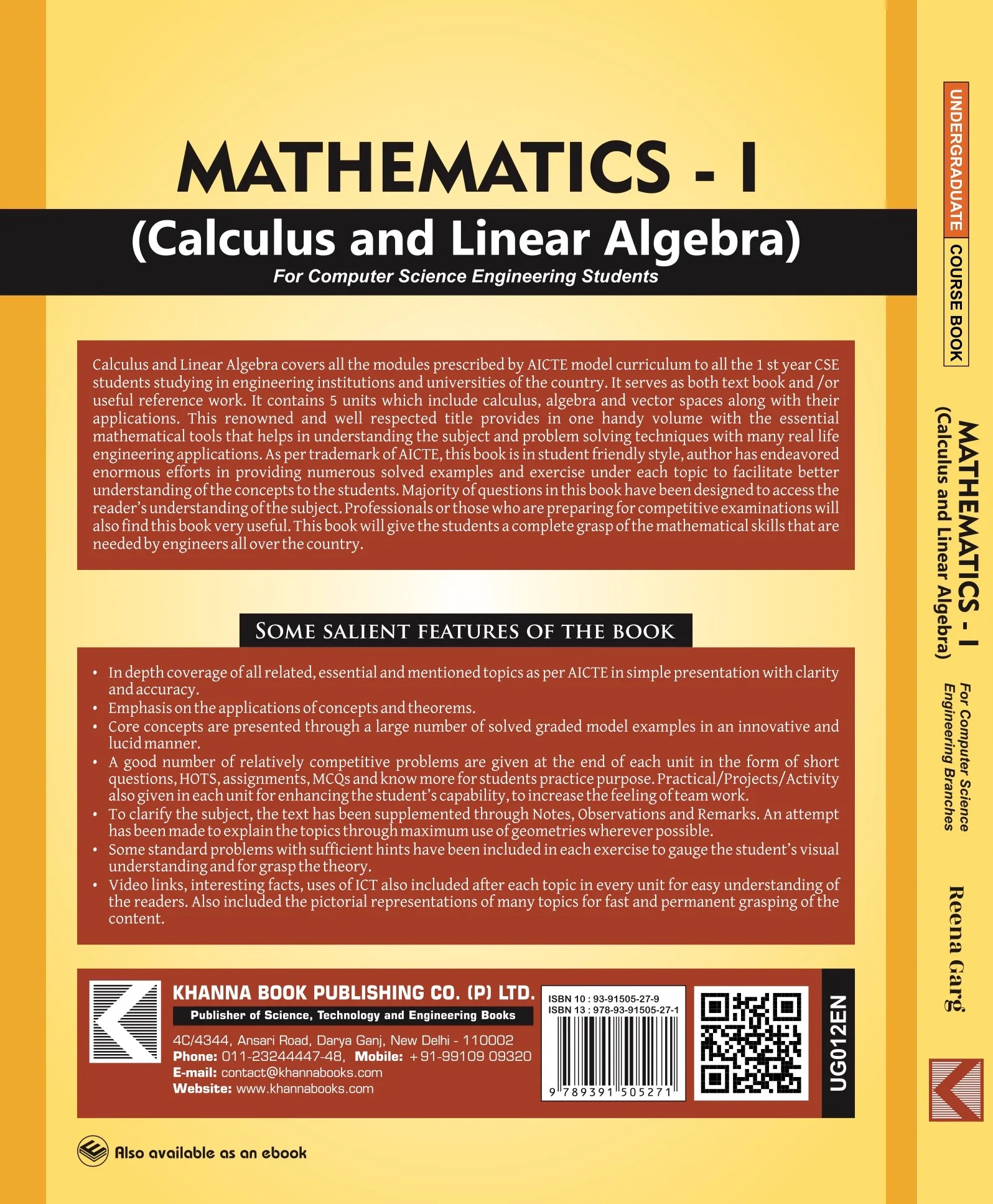 Mathematics  I Calculus and Linear Algebra [For Computer Science Engineering Branches] (English)